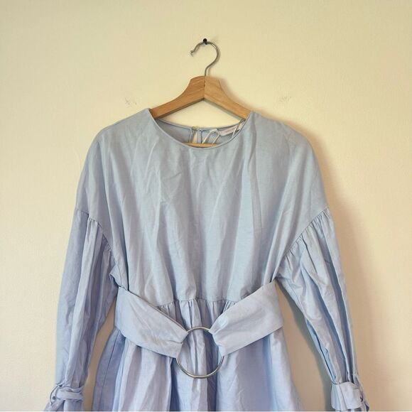 Zara Sky Blue Poplin Dress with Buckle Belt NEW Size Small Blogger Favorite - Picture 4 of 14